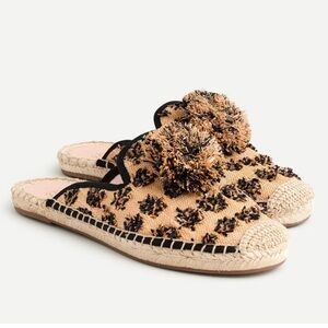 NWOT J Crew 10.5 Beige Tan Espadrille Mob Wife Bohemian Slip On Mules Flats